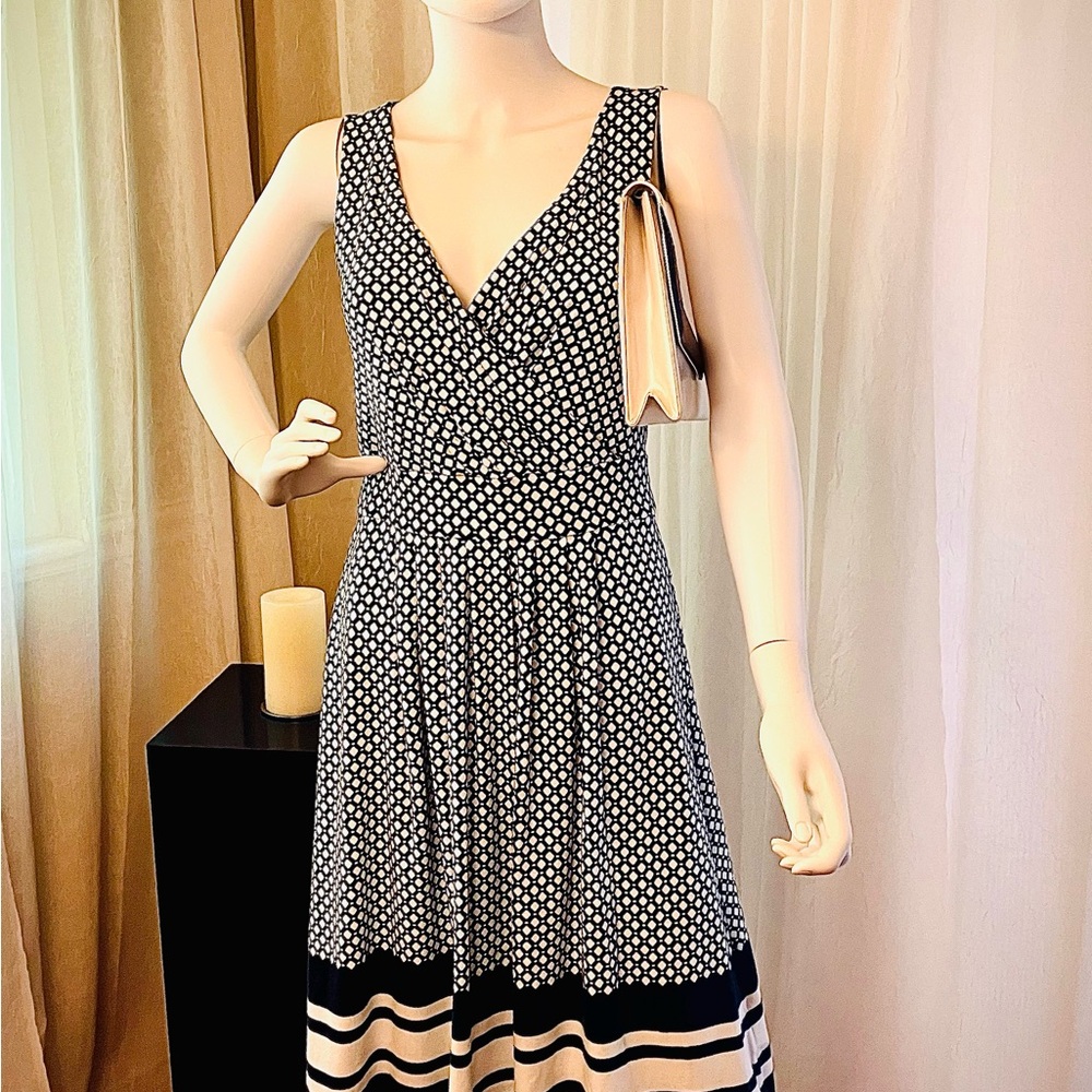 Lands End Navy and White Pima Cotton sleeveless summer dress. Size Small.